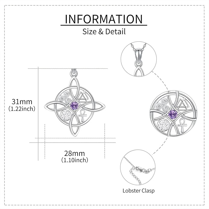 YAFEINI Sterling Silver Witches Knot Pendant Necklace - Celtic Cross Witch Jewelry Amulet Gifts for Women