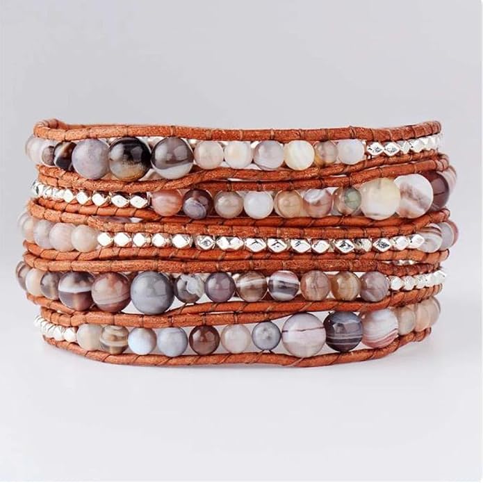 Boho Wrap Bead Bracelet for Women - Handmade Adjustable Natural Stone Beaded Bracelets Yoga Healing Bracelet Bangle Hippie Jewelry