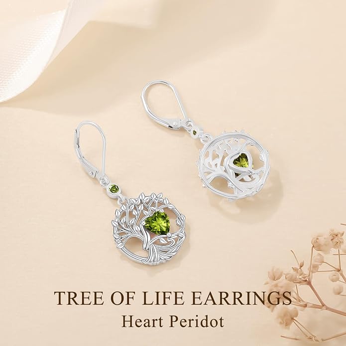 Odinstone 925 Sterling Silver Earrings Tree of Life Teardrop Moonstone Dangle Drop Leverback Earrings for Women