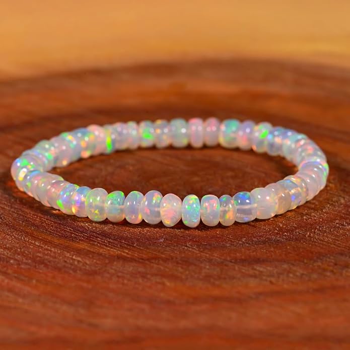 Natural Ethiopian Opal Bracelet, Stretchable Bracelet, Welo Fire, Smooth Bracelet, Jewelry, Beads Bracelet,4 MM