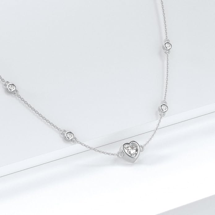 925 Sterling Silver Heart Necklace for Women Ladies Cubic Zirconia Heart Jewelry Gifts