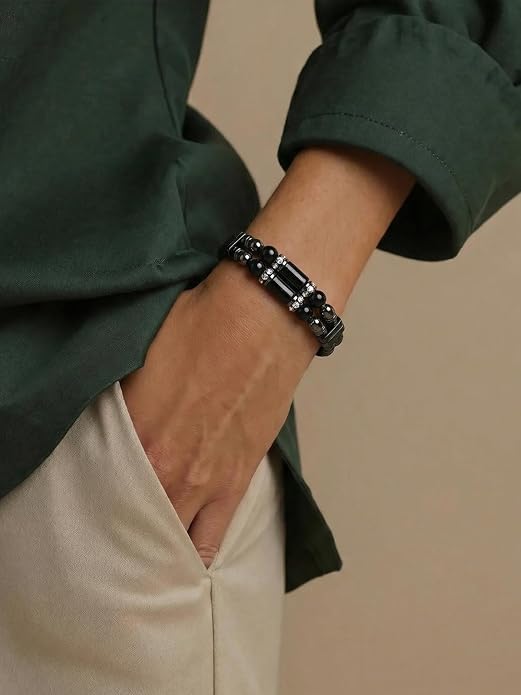 Mens Leather Turquoise/Tiger Eye/Obsidian/Lava Stone Bracelet–Braided Multi‑Layer Wristband Cuff Bangle Barcelet–Jewelry Box and Pouch Packing