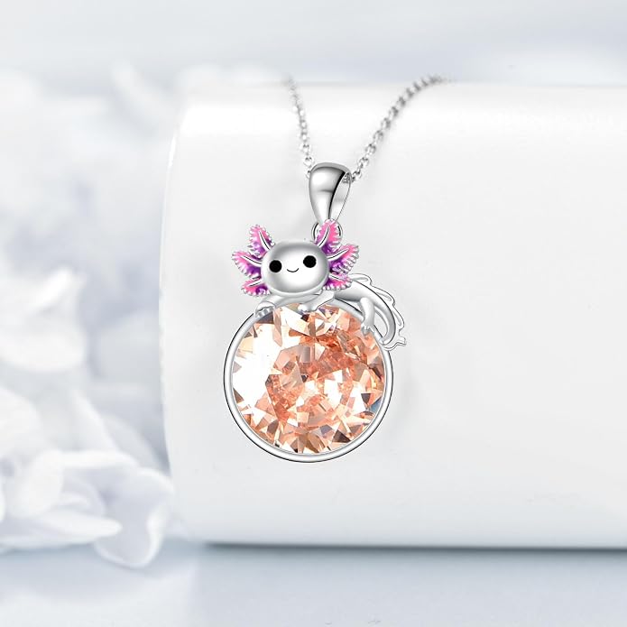Birthstone Axolotl Necklace Sterling Silver Axolotl Pendant Cubic Zirconia Jewelry Birthday Gifts for Women Men