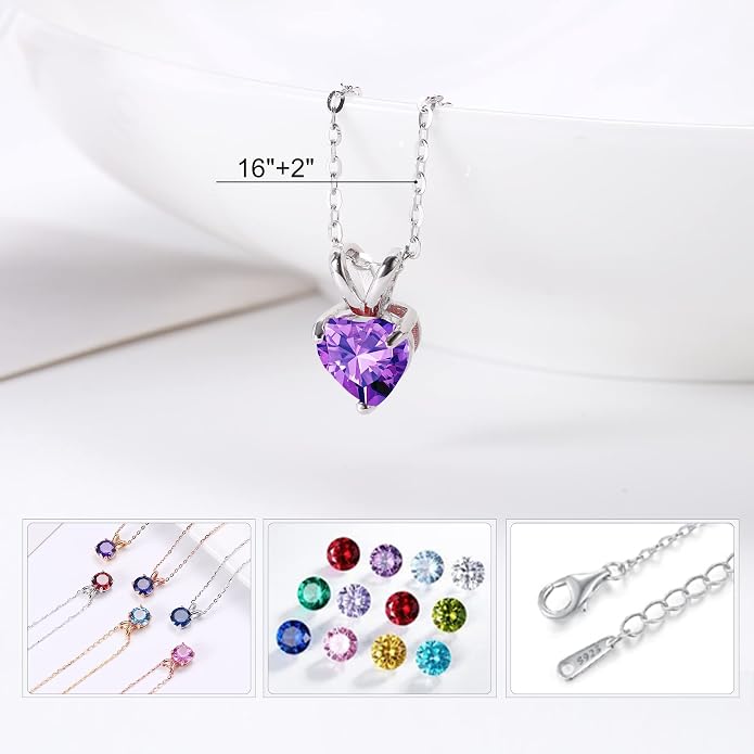 SMILEST Dainty Heart Birthstone Necklace for Women, 925 Sterling Silver Necklace Sparkling Heart Pendant, Anniversary Birthday Gifts for Women Mom Wife Daughter Girlfriend Grandma