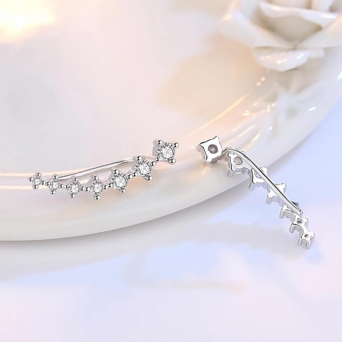 Climber Earrings for Women Ear Crawler Earrings Rose/White/Yellow Gold Plated Cubic Zirconia Birthstone Earring Gifts for Women