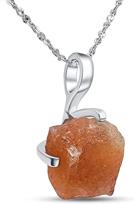 Natural raw gemstone pendant chain necklace with white gold over 925 solid sterling silver, birthstone dainty solitaire gift for her, uniquelan jewelry