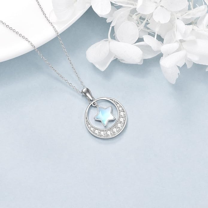 YAFEINI Moonstone Moon Necklace Sterling Silver Crescent Moon Pendant Necklace Jewelry Gifts for Women Teen Girls
