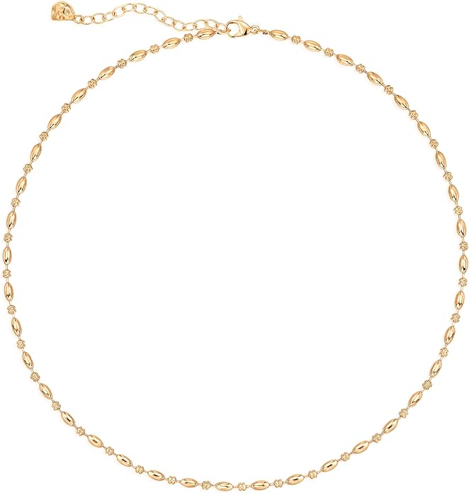 Dremmy Studios Dainty Gold Choker Necklace for Women 14K Gold Plated Coin Disc Figaro Layered Beaded Flat Mariner Sideways Cross Wishbone Link Clavicle Necklaces