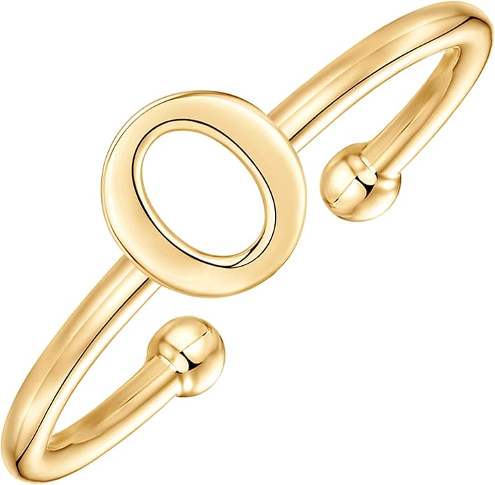 PAVOI 14K Gold Plated Initial Letter Adjustable Ring for Women - Thin Initial Band - Dainty Fashion Jewelry Gifts