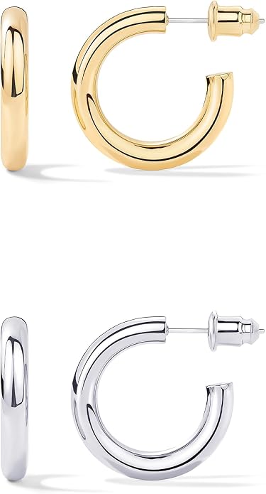 14K Gold-Plated, Lightweight, Open Hoop Earrings For Women
