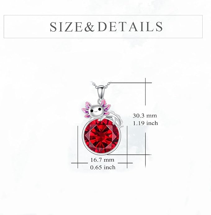 Birthstone Axolotl Necklace Sterling Silver Axolotl Pendant Cubic Zirconia Jewelry Birthday Gifts for Women Men