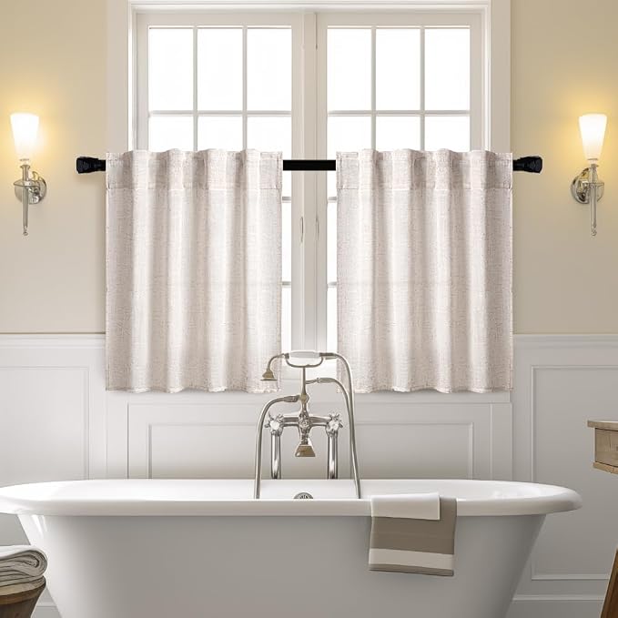 MIULEE Farmhouse Kitchen Curtains 36 Inch Length 2 Panels, Soft Thick Linen Textured Natural White Semi Sheer Light Filtering Short Cafe Tier Curtains for Small Half Window Back Tab Rod Pocket