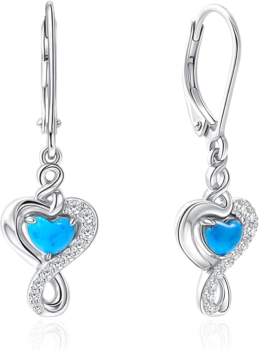 Real 925 Sterling Silver Trendy Dangle Earrings for Women | White Gold Plated | Hypoallergenic Turquoise/Black Onyx/Opal Filigree Jewelry Lightweight Celtic Lover Knot Leverback Earrings Gifts