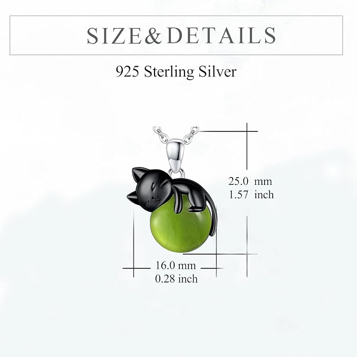 Cat Necklace Sterling Silver Cat Zircon Pendant Gothic Jewelry for Women Animal Lovers Gifts
