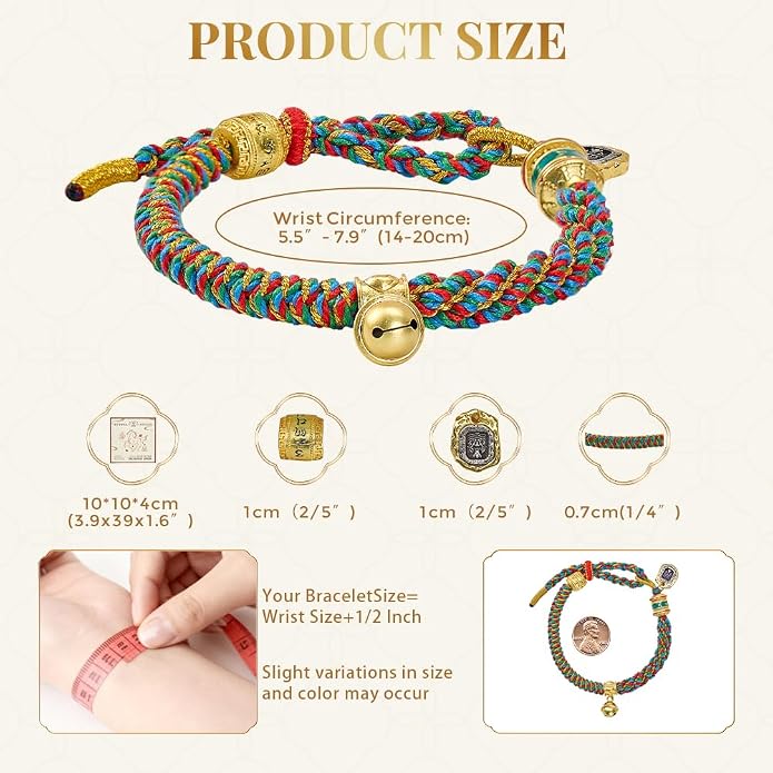 Tibetan Blessed Wealth Charm Rope Bracelet, Red String Bracelet with Om Mani Padme Hum, Carved Zakiram Goddess of Wealth Amulet Bracelet, Adjustable Buddhist Braided Lucky Peace Knot Bracelet, Includes Gift Box
