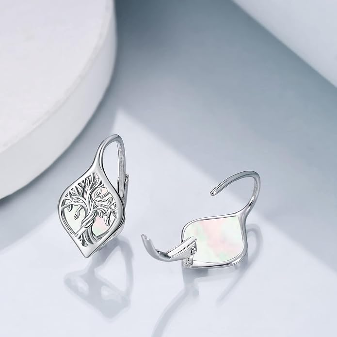 WINNICACA Leverback Earrings for Women 925 Sterling Silver Tree of Life Earrings Dangle Drop Turquoise Moonstone Moss Agate Heart Jewelry Gifts for Women Her Wife Anniversary Birthday Gifts