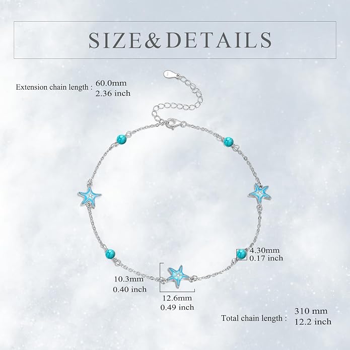 CRMAD Beach Starfish Anklet for Women Sterling Silver Moonstone Beach Anklet Irish Jewelry (starfish)