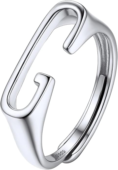 SILVERCUTE 925 Sterling Silver Initial Rings for Women,Adjustable Capital Letter Ring Hypoallergenic,Minimalist 925 Silver Rings for Mother Daughter