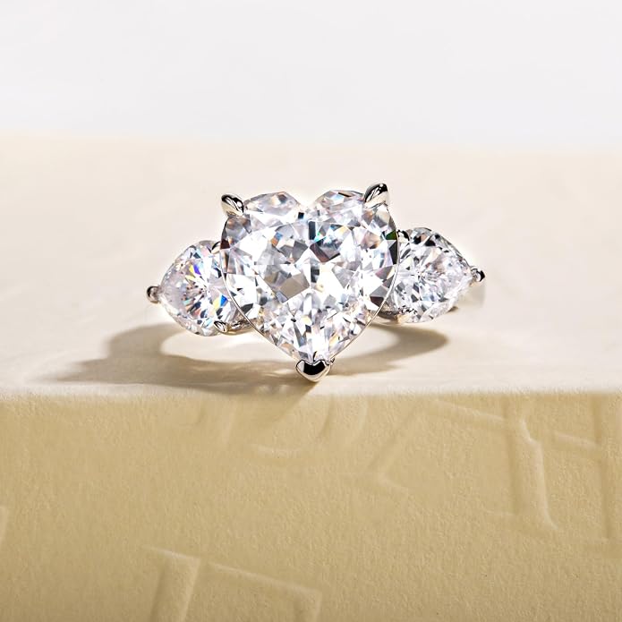 3ct-7ct Cubic Zirconia 3 Stones Engagement Rings 5A Grade Simulated Diamond Cushion Cut/Emerald Cut/Asscher Cut/Heart Cut CZ Anniversary Promise Wedding Rings for Women