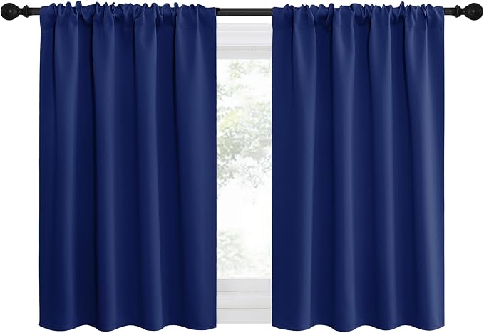 NICETOWN Kitchen Curtains, Short Blackout Drapes, Navy Blue, 34 in x 40 in (W x L), Set of 2, Thermal Insulated Rod Pocket Window Treatment Draperies for Nursery