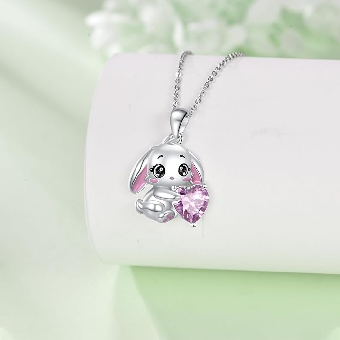 Bat/Cow/Cat/Bunny Necklace 925 Sterling Silver Heart Animal Pendant Necklace for Women