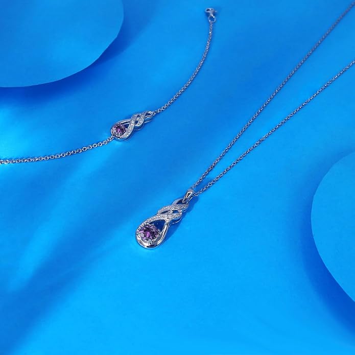 Birthstone Necklaces for Women 925 Sterling Silver Infinity Pendant Created Gemstone Jewelry for Her, 16"+2"