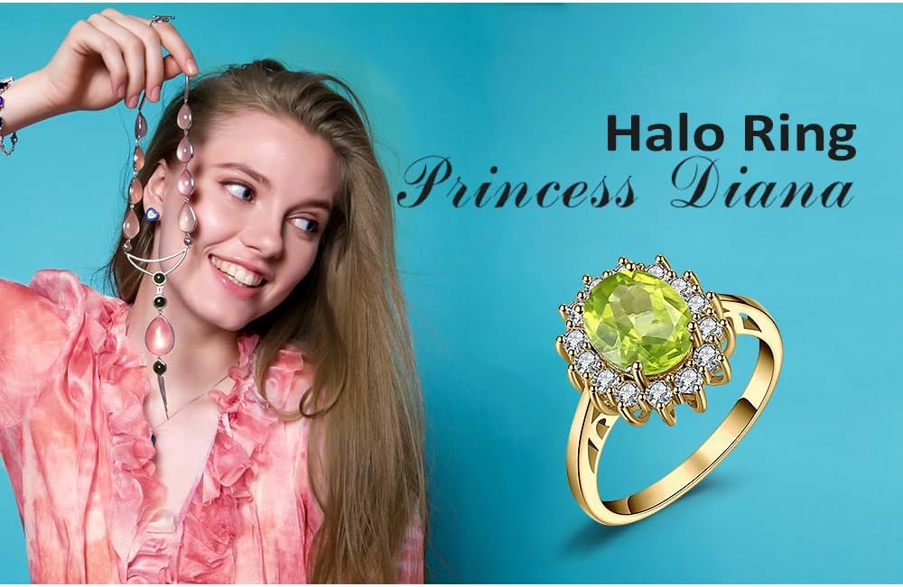 JewelryPalace Princess Diana Kate Middleton Class Gemstone Birthstone Sapphire Halo Engagement Rings for Women, Anniversary 14K White Yellow Rose Gold Plated 925 Sterling Silver Promise Rings for Her