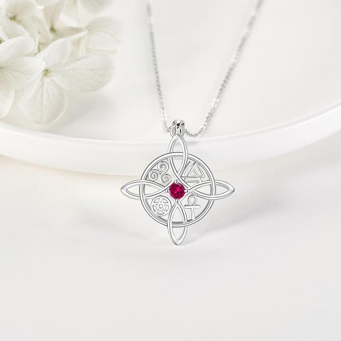 YAFEINI Sterling Silver Witches Knot Pendant Necklace - Celtic Cross Witch Jewelry Amulet Gifts for Women