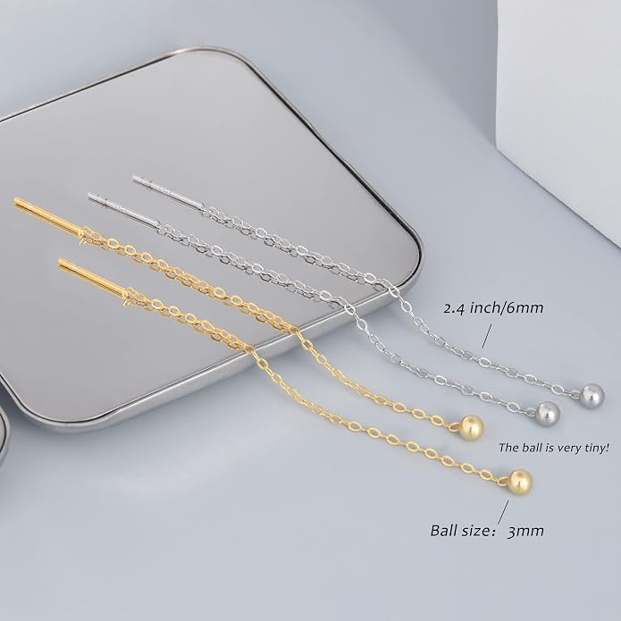 2 Pairs S925 Sterling Silver Chain Threader Earrings For Women Bar Wrap Threader Dangle Drop Earrings Lightweight Minimalist Hypoallergenic Earrings Anniversary Jewelry
