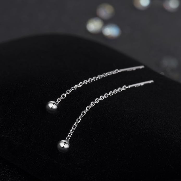 S.Leaf Threader Earrings for Women 925 Sterling Silver Gold Plated Hypoallergenic Backless Ardant Chain Duster Tassel Drop Double Piercing Pull Through Earrings for Women Trendy