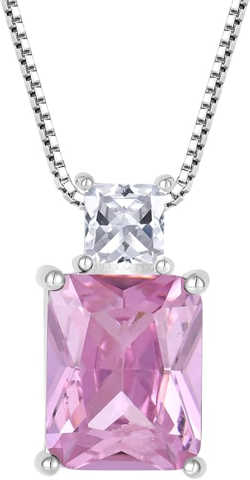 STARCHENIE Princess/Emerald Cut Birthstone Pendant Necklace for Women 925 Sterling Silver Birthday Anniversary Jewelry Gifts