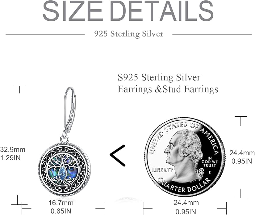 POPLYKE 925 Sterling Silver Tree of Life Dangle Earrings for Women Fashion Abalone Shell Jewelry Gifts for Mom Sister Friend Birthday