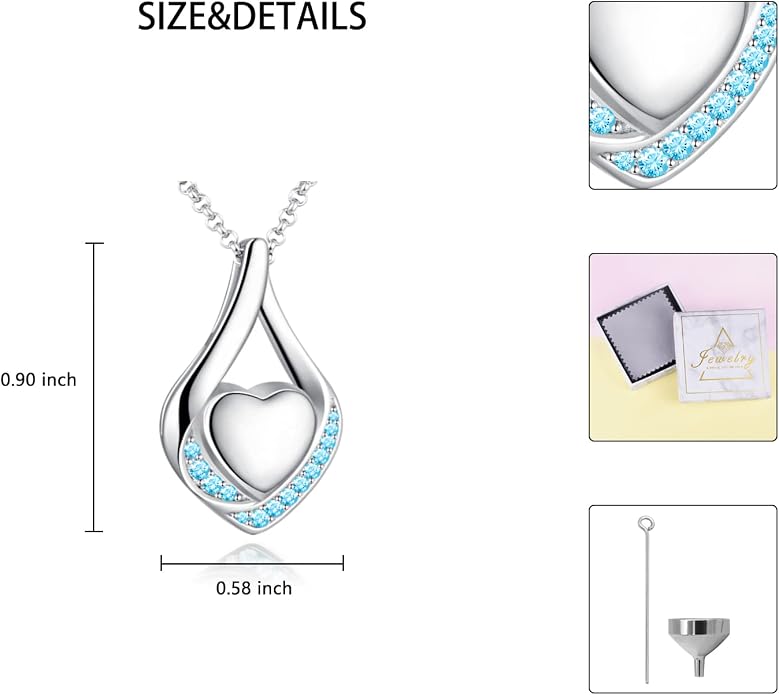 Cremation Jewelry 925 Sterling Silver Teardrop Urn Necklace for Ashes Heart Shape Memorial Keepsake Pendant for Human Ashes for Women Gift