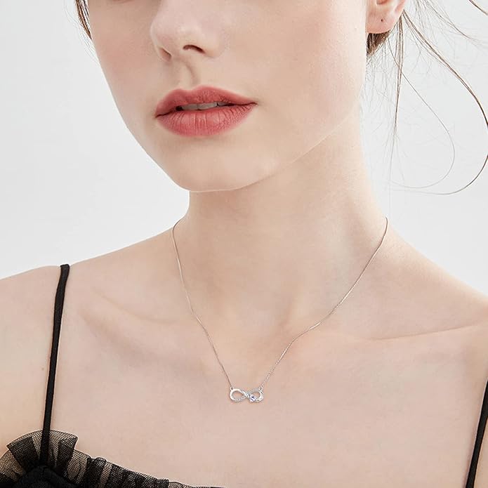 STARCHENIE Infinity Necklace 925 Sterling Silver Angel Wings Heart Birthstone Necklace for Women