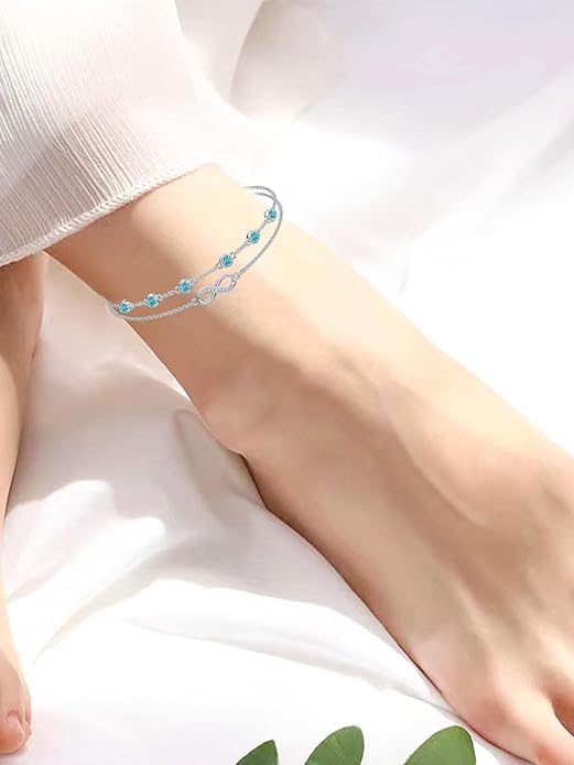 Dorunmo Anklet Bracelets For Women 925 Sterling Silver Birthstone/Infinity/Butterfly/Evil Eye/Turtle/Pineapple/Starfish/Heart Anklets Bracelets Jewelry Gifts for Women