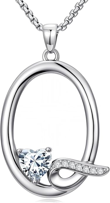 Birthday Gifts for Women Alphabet A to Z Initial Birthstone Pendant Necklaces for Women - 18k White Gold Plated Personalized Name Jewelry Anniversary Graduation Gifts for Wife Her Daughter Girlfriend(with Gift Box)