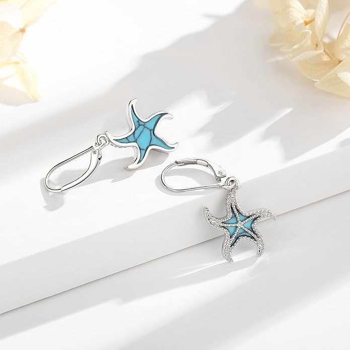 Vito 925 Sterling Silver Teardrop Earrings for Women, Moonstone Turquoise Drop Dangle Earrings Cat Snake Turtle Tree of Life Leverback Earrings Boho Jewelry Gift for Mom Wife