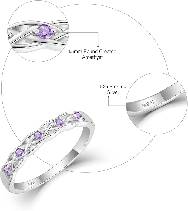 Infinity Celtic Knot Ring 925 Sterling Silver Twisted Knot Birthstone Ring Statement Rings for Women Size 5-10