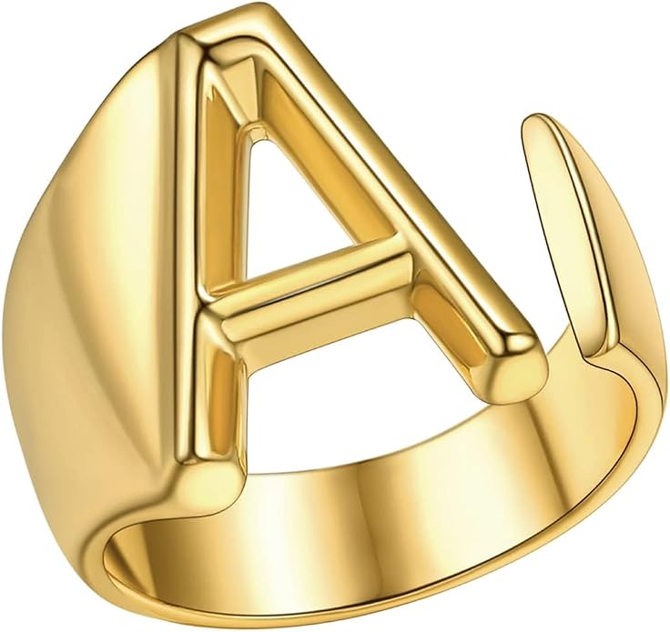 FindChic Customizable Initial Ring Statement 18K Gold Plated Fashion Cuff Rings for Women Alphabet Letter A to Z Resizable Knuckle Ring (with Gift Box)