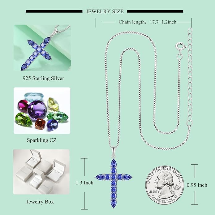 STARCHENIE 925 Sterling Silver Cross Necklace for Women Birthstone Jewelry | 925 Sterling Silver Crucifix Pendant, Birthstone Jewelry, Christian Religious Gift for Her