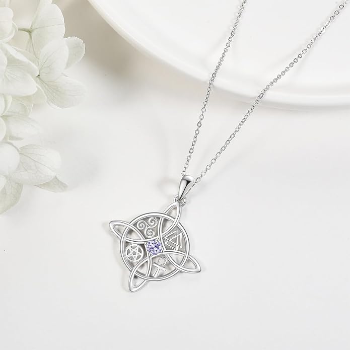 YAFEINI Sterling Silver Witches Knot Pendant Necklace - Celtic Cross Witch Jewelry Amulet Gifts for Women