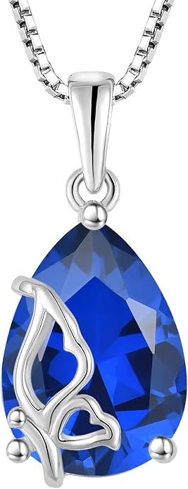 Teardrop Necklace 925 Sterling Silver Butterfly Pendant Necklace Birthstone Jewelry for Women