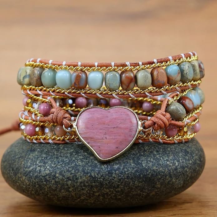 Women Wrap Bracelet Boho Natural Jasper Crystal Stone Beads Strand Bracelets