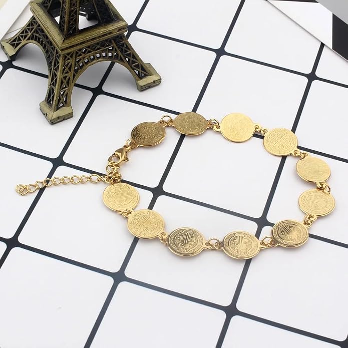 14K Gold Filled San Benito Bracelet For Women And Men, Saint Benedict Medal Bracelet Adjustable String Bracelets Religious, Pulseras De San Benito, Rosario De San Benito
