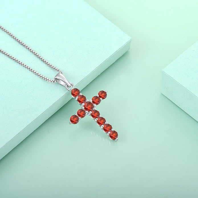 STARCHENIE Cross Necklace Sterling Silver Crucifix Pendant Gemstones Jewelry for Women