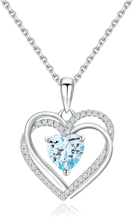 Anniversary Charm Necklace, Sterling Silver 14K Gold Plated Chain with Interlocking Heart Pendant Elegant Birthstone Necklaces for Women, Length 18"