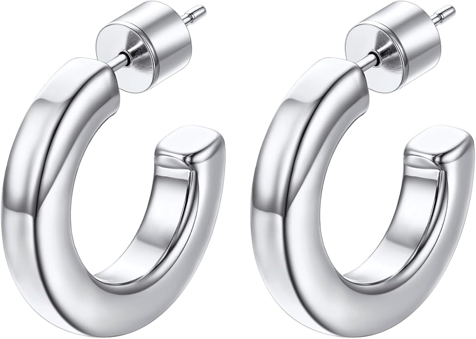 Stainless Steel Chunky Hoop Earrings For Women, Minimalist and Chic, Black/Gold Plated, Round Hoops Earrings Hypoallergenic, Size: 30mm/40mm/60mm/80mm, Come with Box