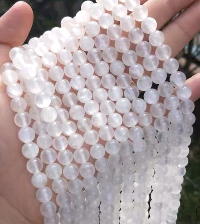 ABCGEMS High-Flash Satin-Spar Selenite Beads from Morocco with a Luminous, Silky Glow (Beyond The Basic Plain White Selenite) Healing Energy Smooth Round 12mm