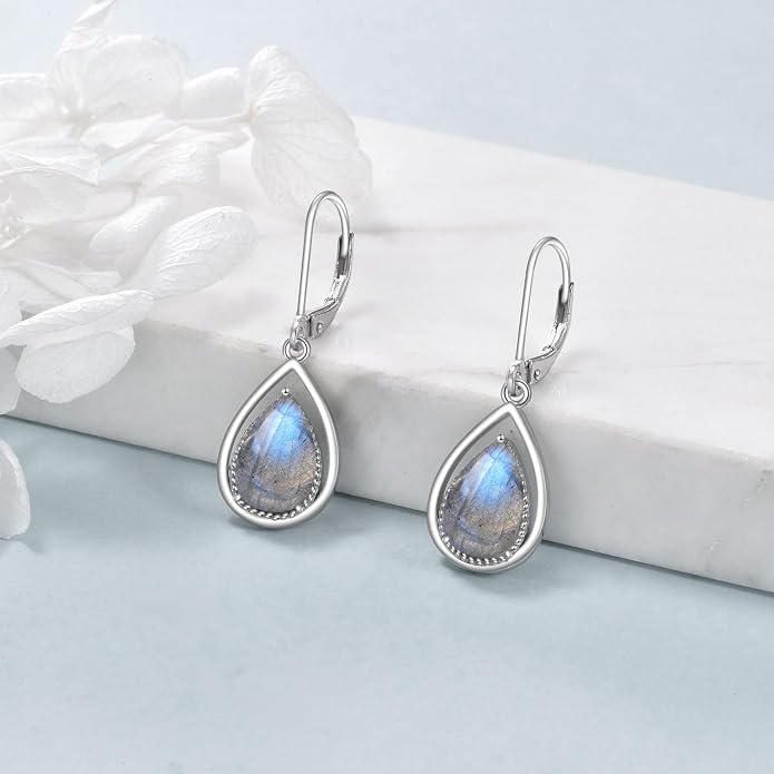 VONALA Dangle Earrings 925 Sterling Silver Opal Larimar Lapis Sapphire Turquoise Moss Agate Crystal Dangling Earrings Jewelry Gift for Women
