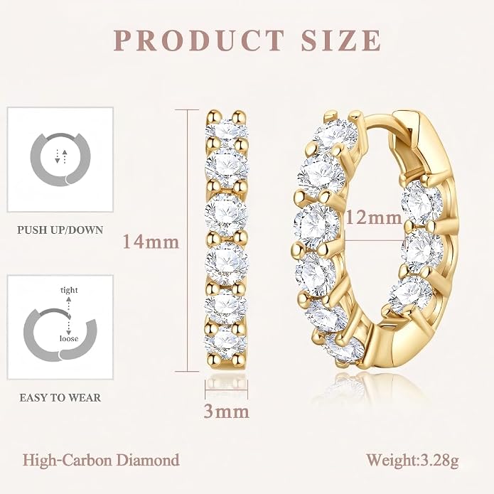 GIRIOIZ 18K White Gold Plated Eternity Hoops, Simulated High Carbon Diamond
